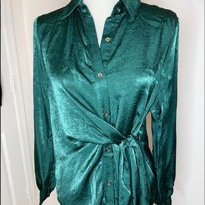 Nasty Gal teal long sleeve blouse